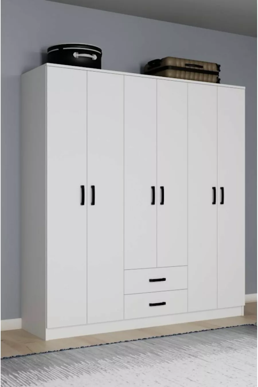 Armoire à vêtements Ekoser 6 portes 2 tiroirs blanc mat