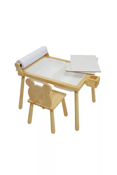 Joykids Roll Attachment Natural Wooden Sensory Kids Activity Table Play Table 1 Bear Chair