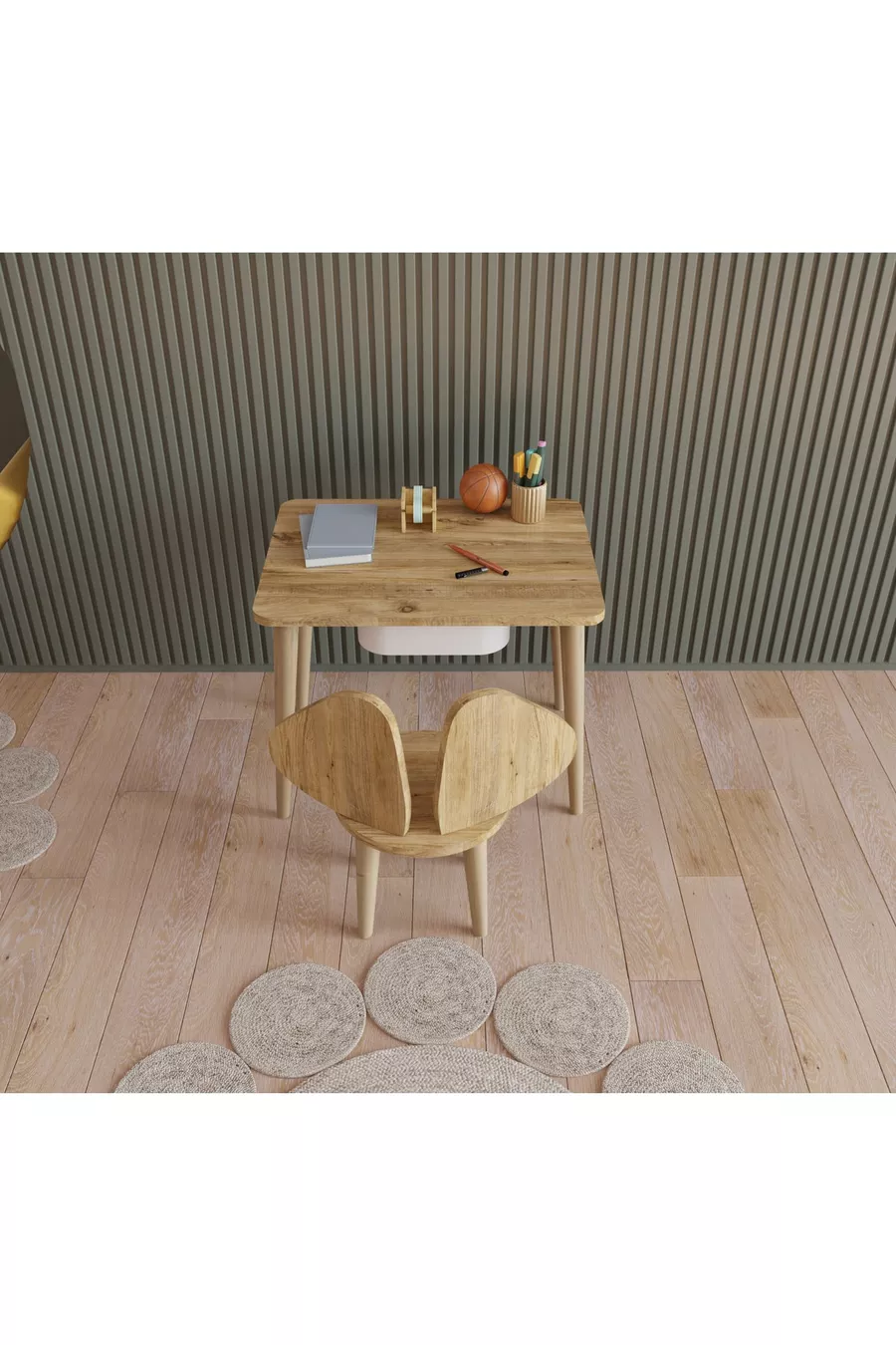 Montessori Çocuk Masası Oyun Masası Aktivite Masası Çalışma Masası Çekmeceli Sandalyeli