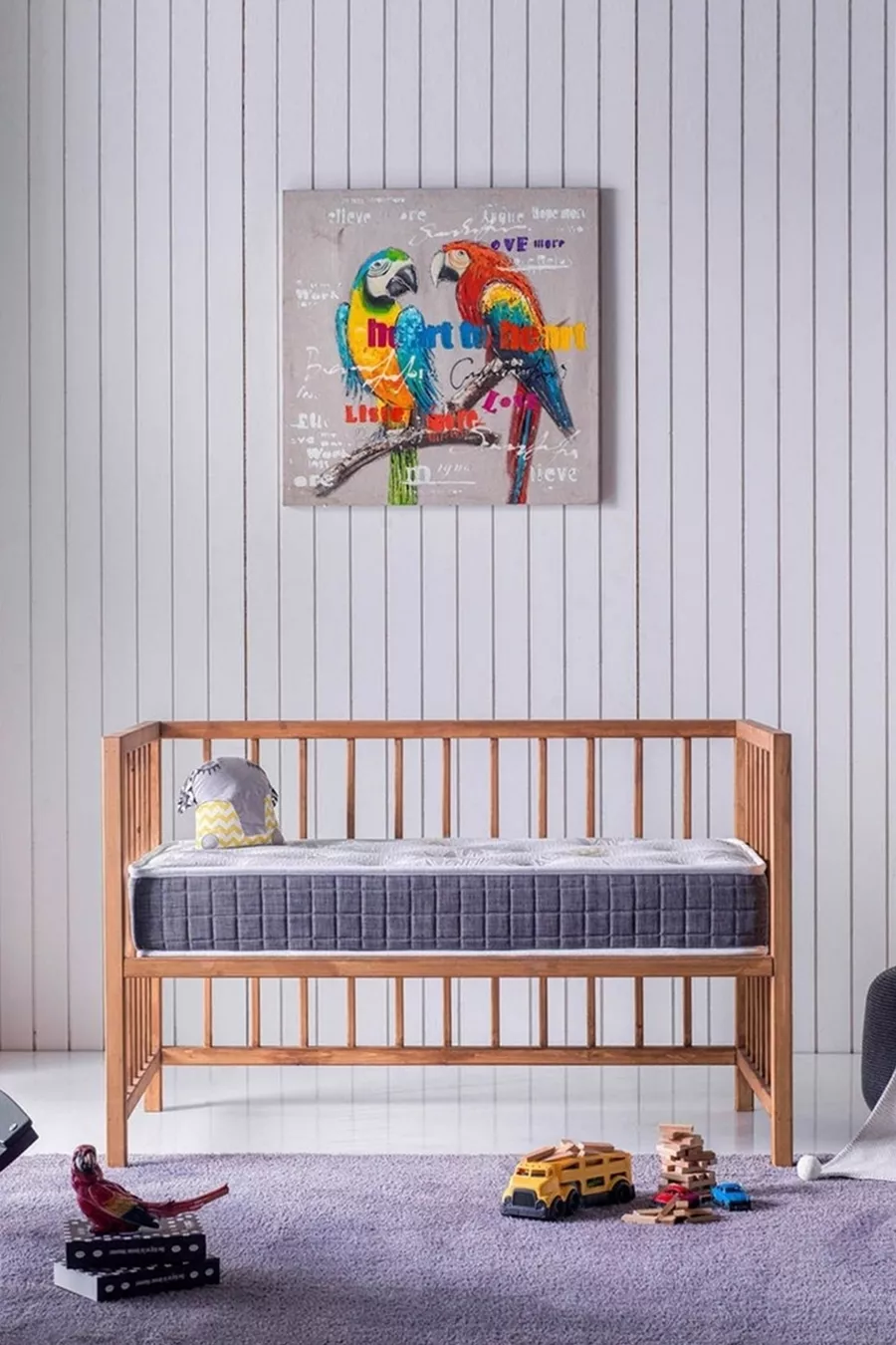 Natural Park Bett, Babybett, Kinderbett, Orthopädisch mit Schaumstoff und Strickstoff - Cm