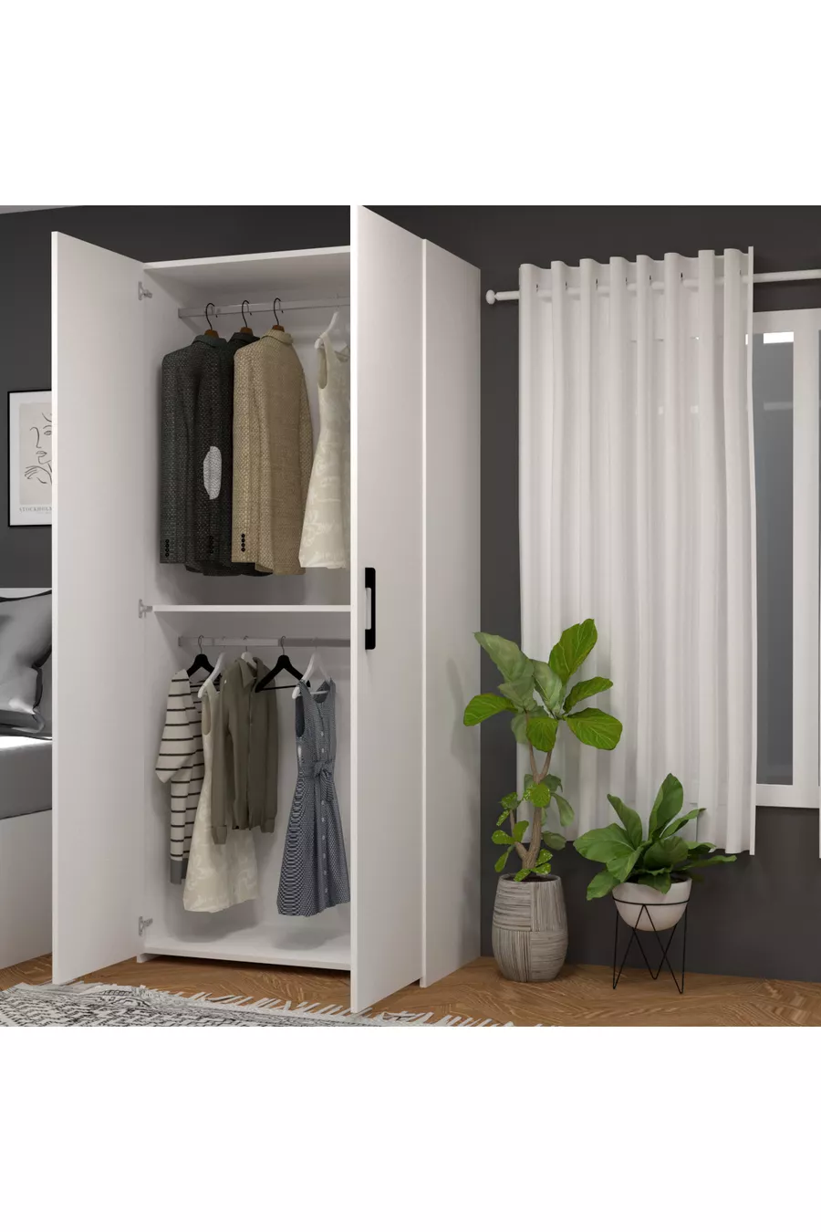 Retro-8 Twee-Deurs Twee-Klep Kast Wit