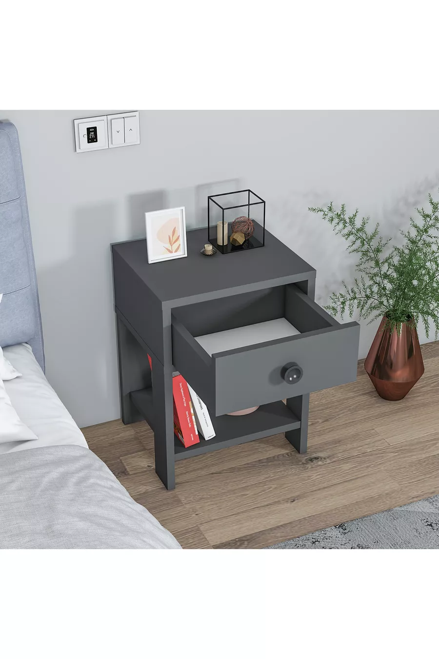 Table de chevet MoBiga Senay avec étagères et tiroirs
