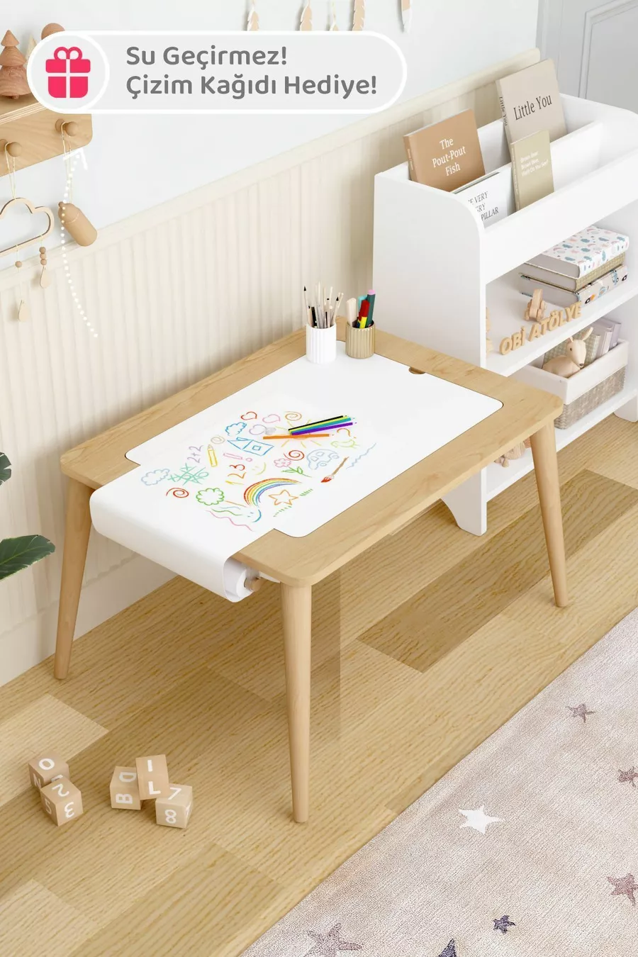 Table d'activité en bois résistante à l'eau pour enfants