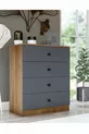 Comò Gm Almina a 4 cassetti con manopole a pulsante, grigio antracite-noce