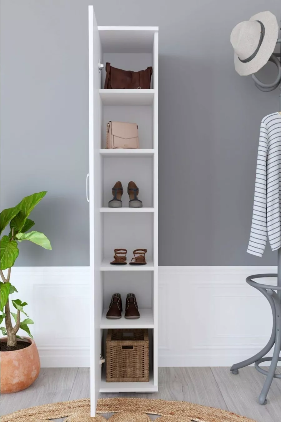 Armoire à une porte avec 6 étagères, armoire à vêtements, armoire à pulls, armoire à vêtements, armoire à chemises, armoire d'hiver, blanche