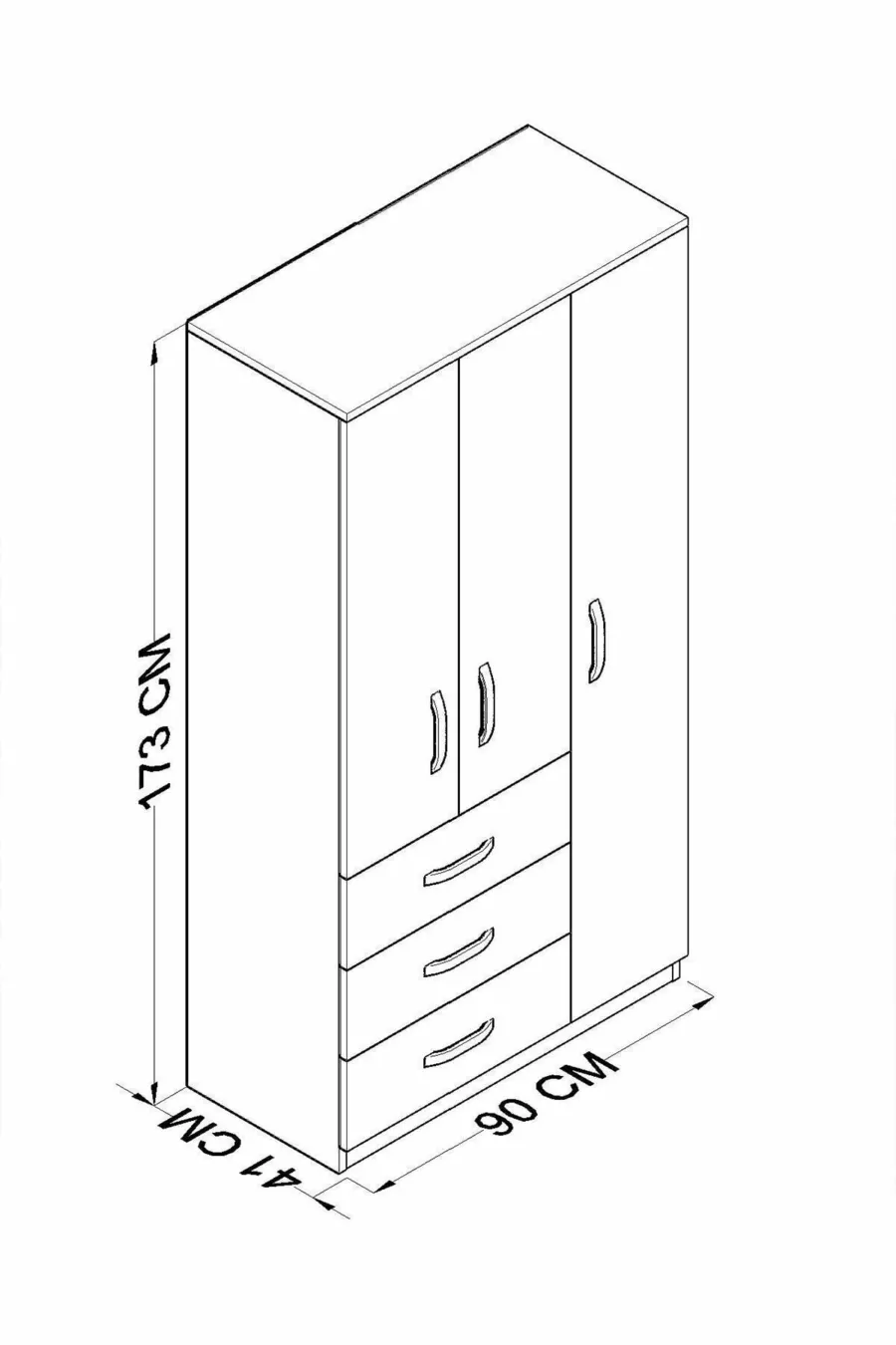 Armoire Ece Lüx à 3 portes et 3 tiroirs
