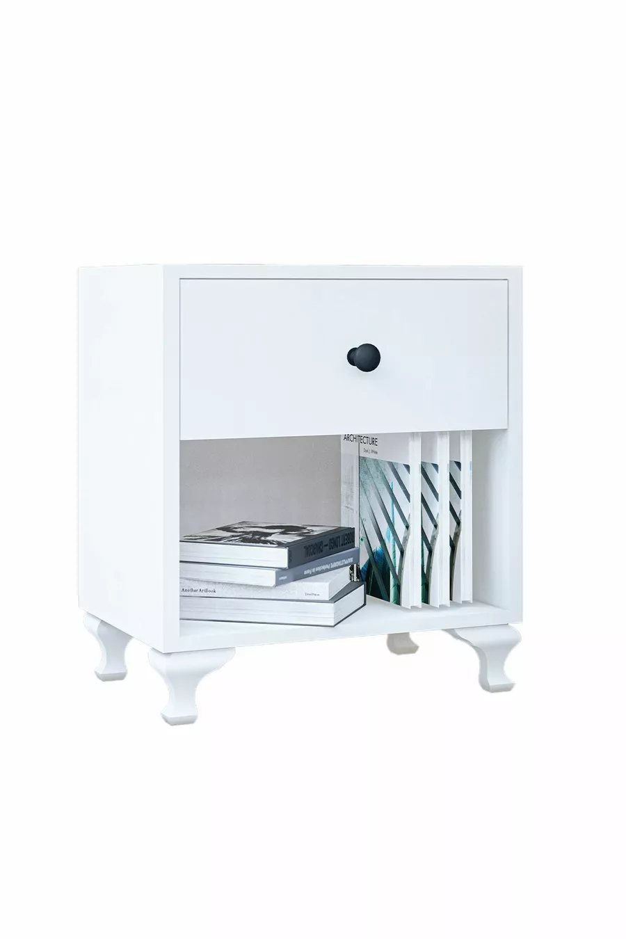 Table de chevet blanche avec poignée bouton