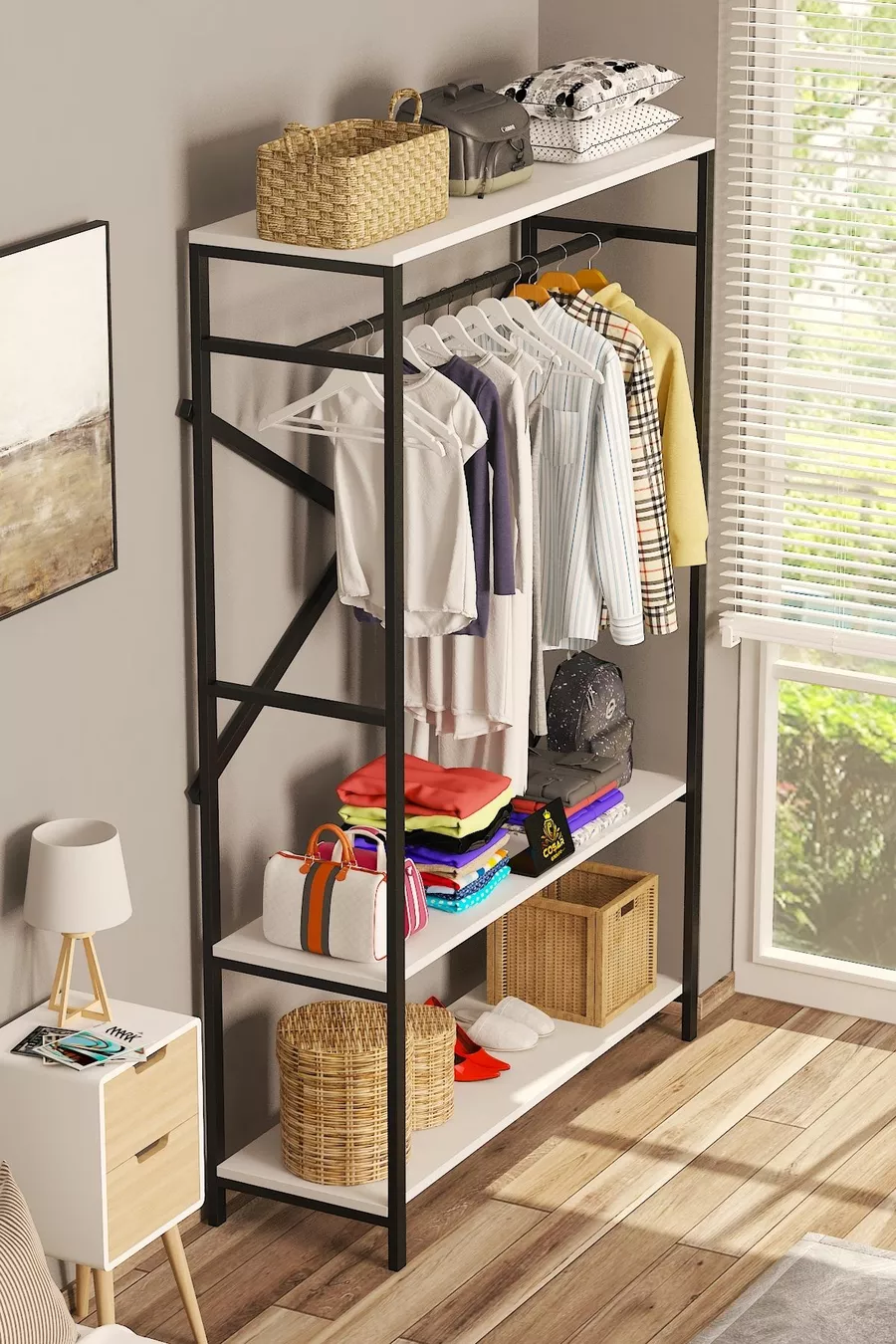 Alkor  Armoire Vestiaire Ouverte en Panneau de Particules Métal avec Motif Bois Massif