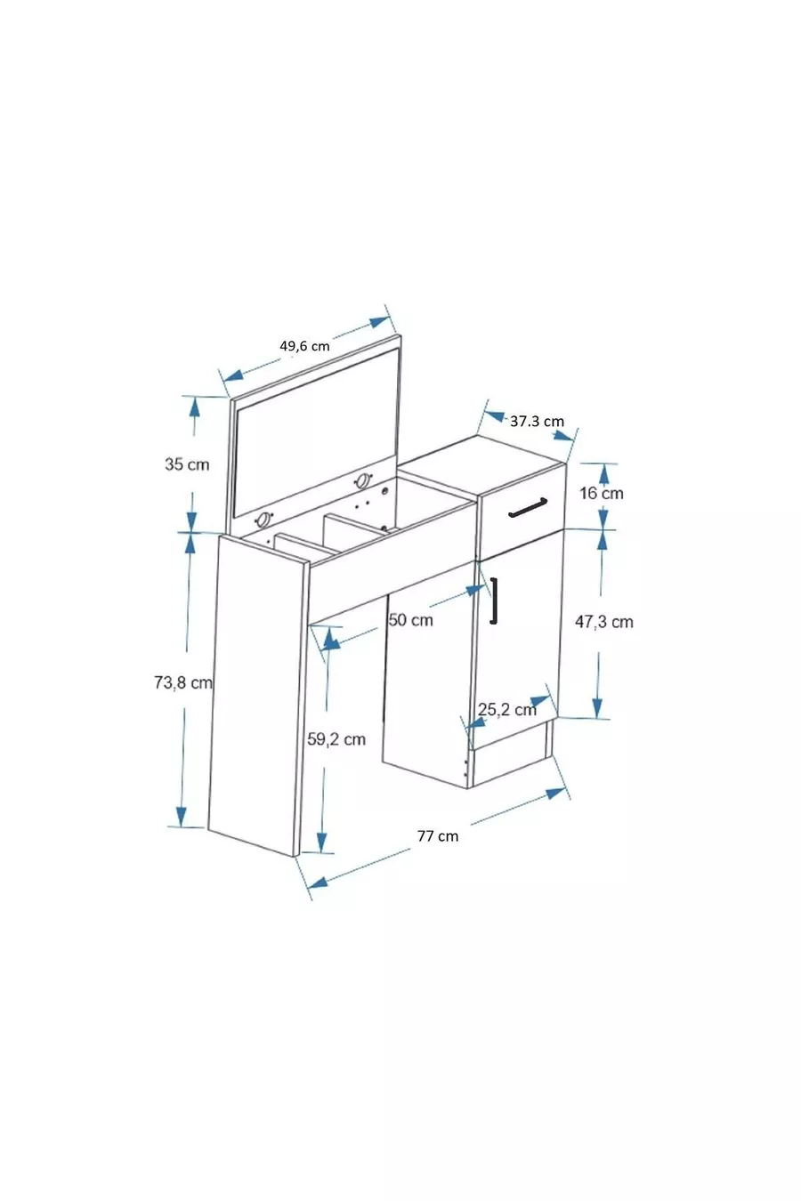 Make-up tafel met spiegel en kast, kleur walnoot, antraciet - Inci met 4 verschillende kleurkeuzes
