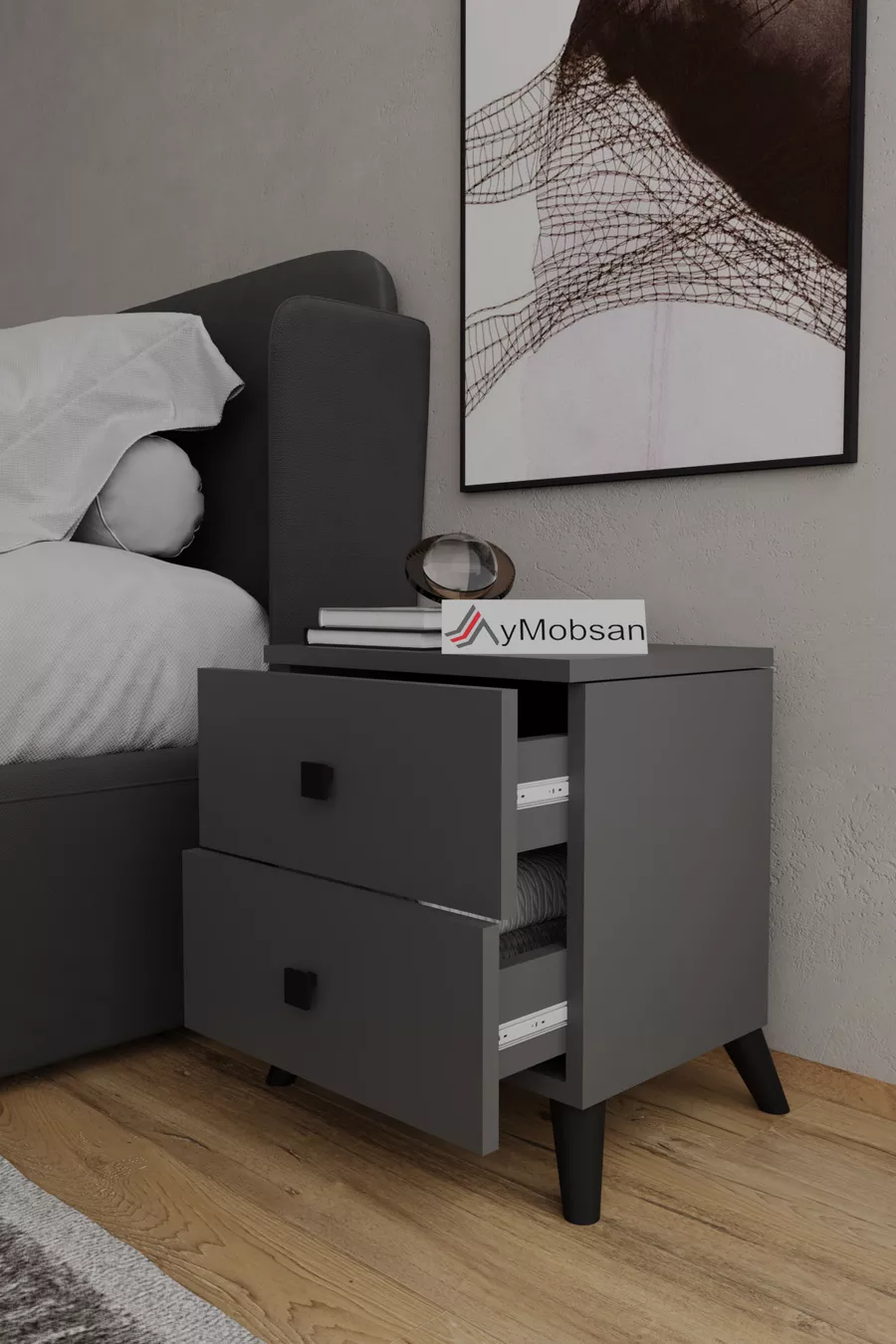 Table de chevet Artemis 2 tiroirs Anthracite