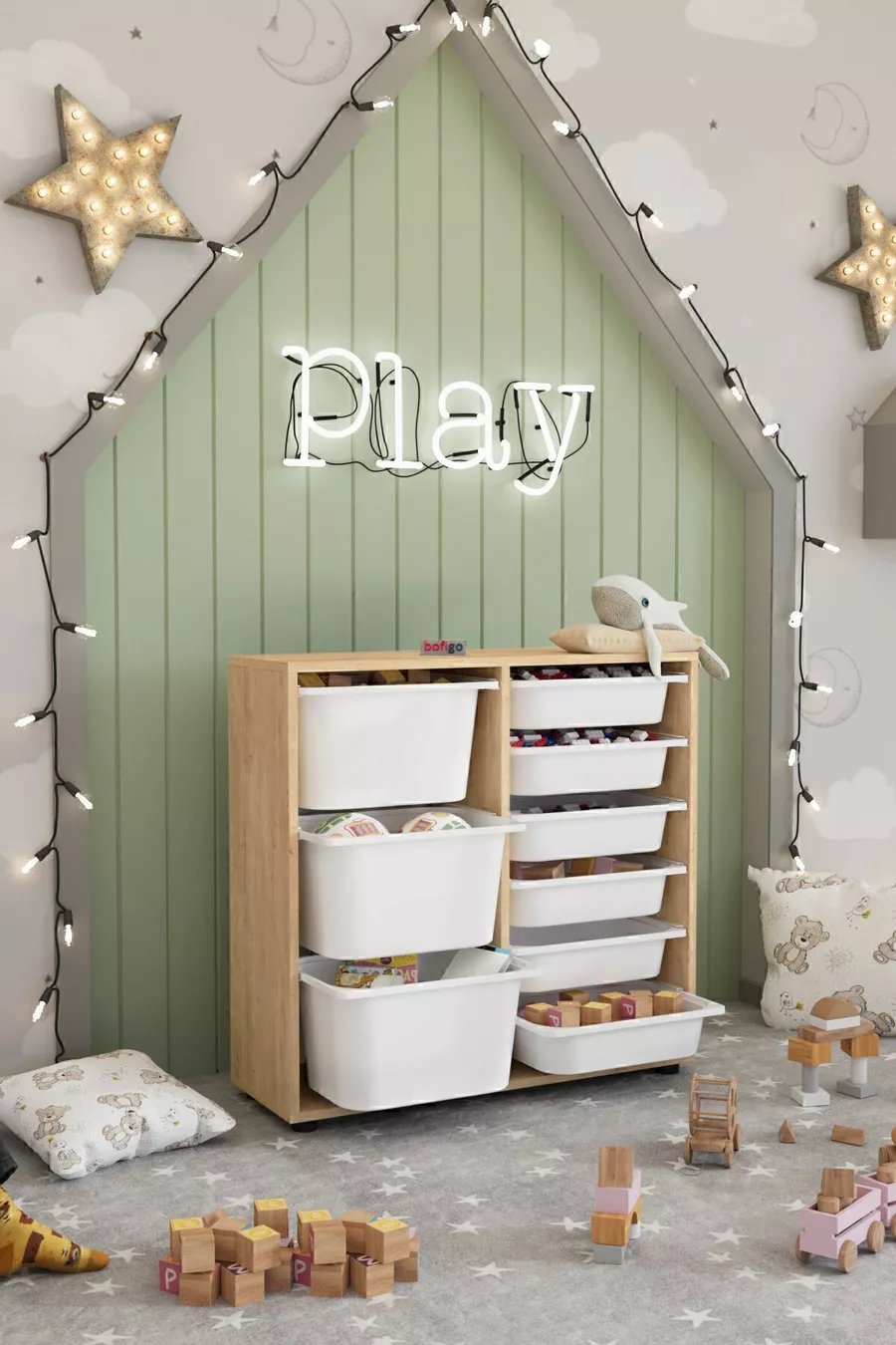 Armoire à 9 paniers Armoire polyvalente Armoire à jouets Noyer Safir