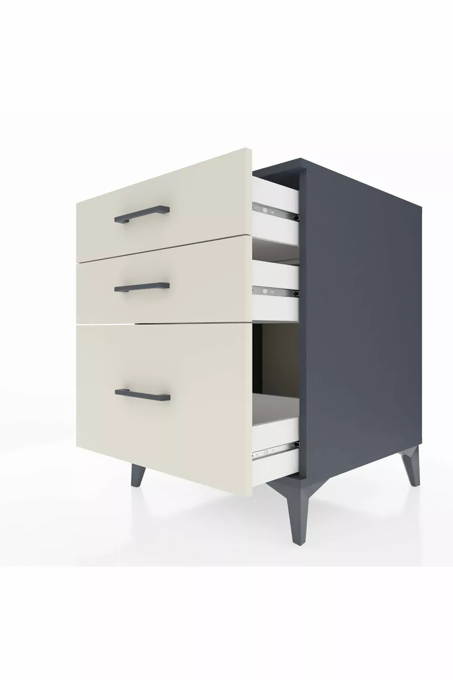 Table de chevet Kronos à 3 tiroirs Anthracite-Pierre de lune