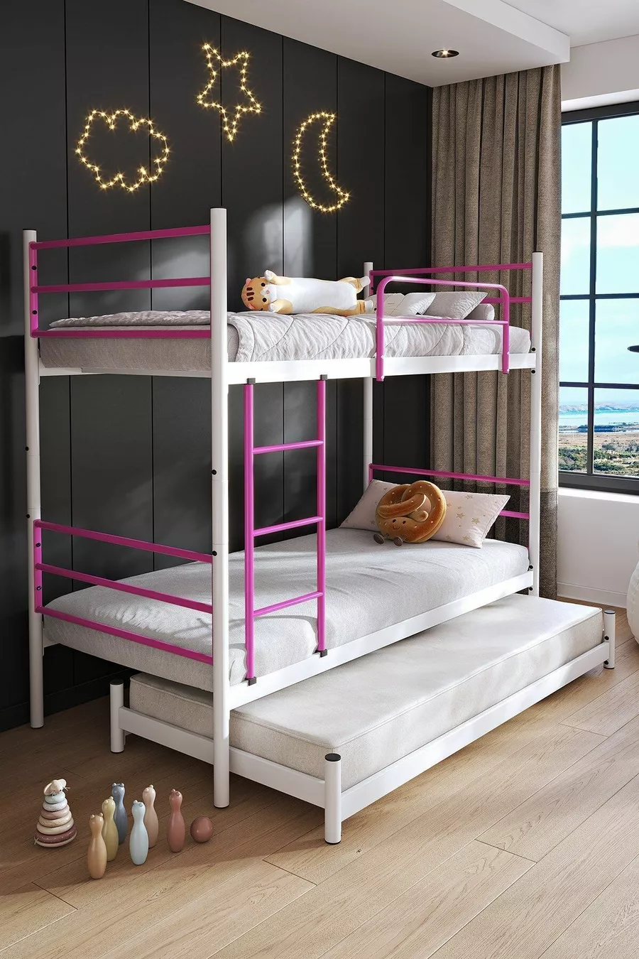 Lit superposé Trend Yavrulu compatible avec lit 3 personnes, métal rose foncé
