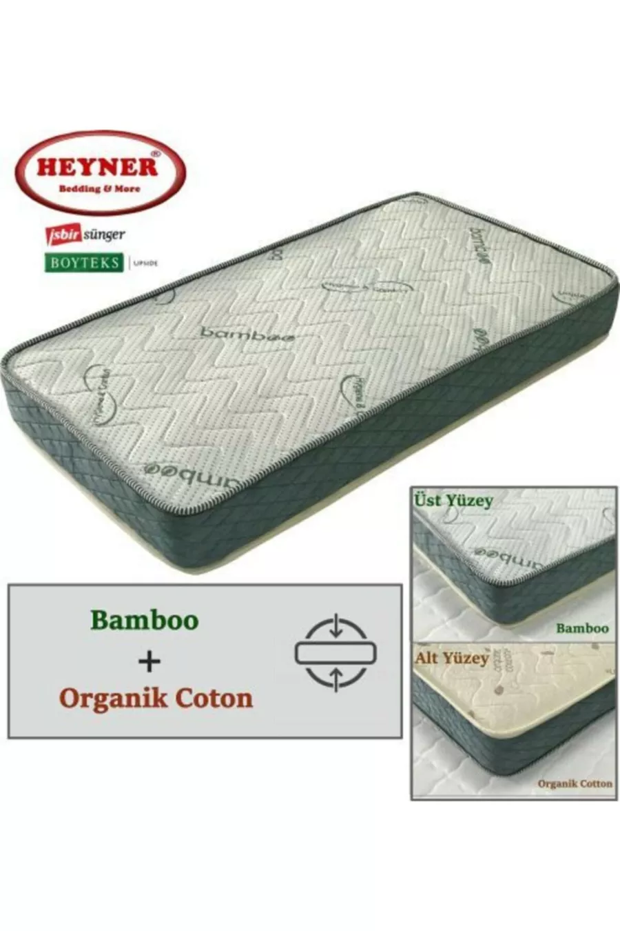  HEYNER ÇİFT YÖNLÜ BAMBOO VE ORGANİC COTTON YAYLI YATAK  ORTOPEDİK YAYLI YATAK