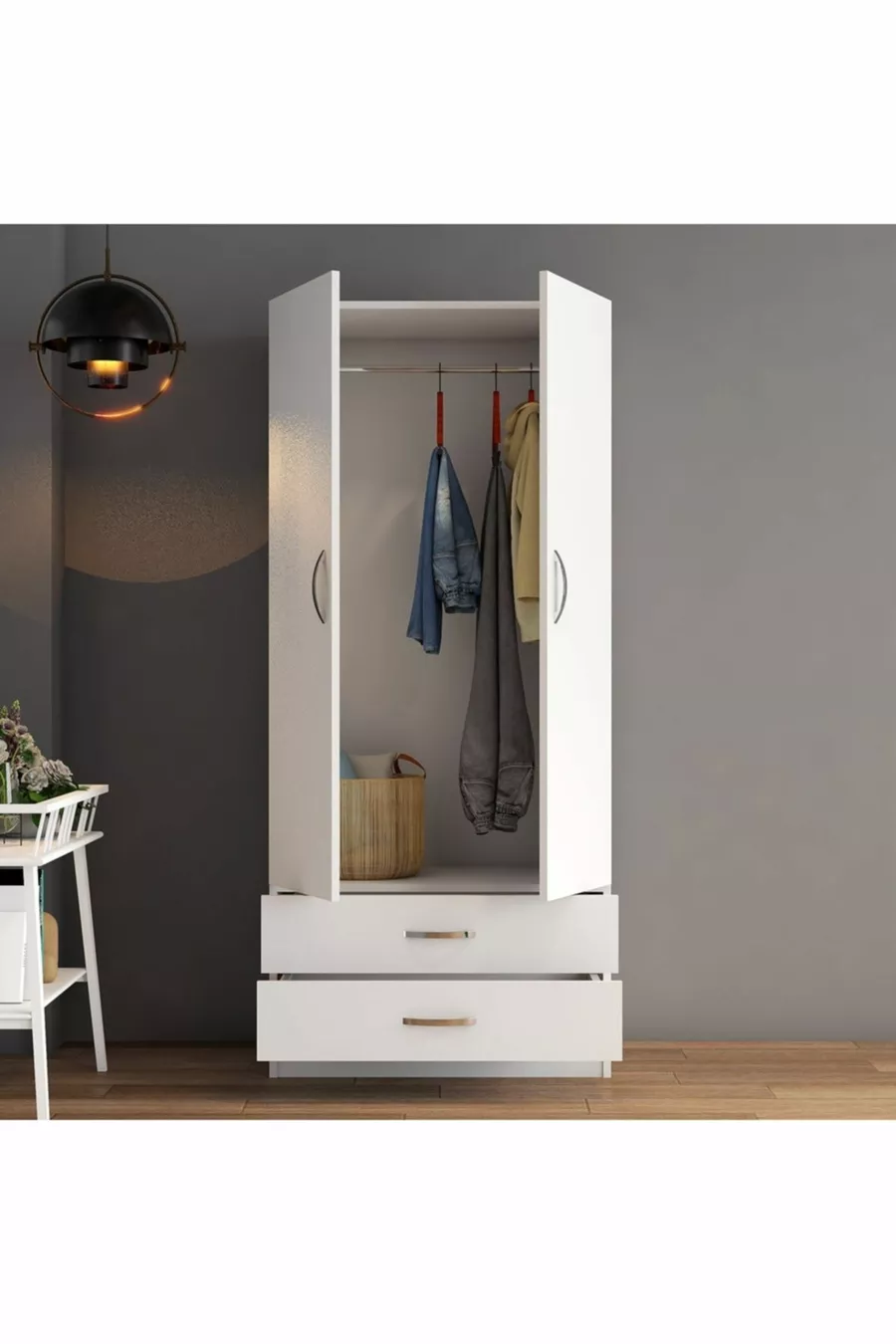 Armoire large à 2 portes et 2 tiroirs Blanc - 