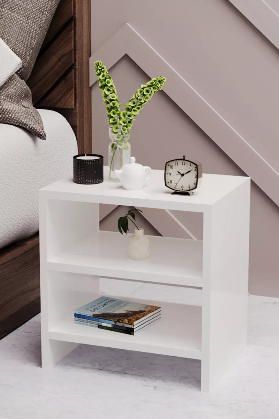 2-Shelf Nightstand Bedroom Side Table with Compartments Bedside Nightstand