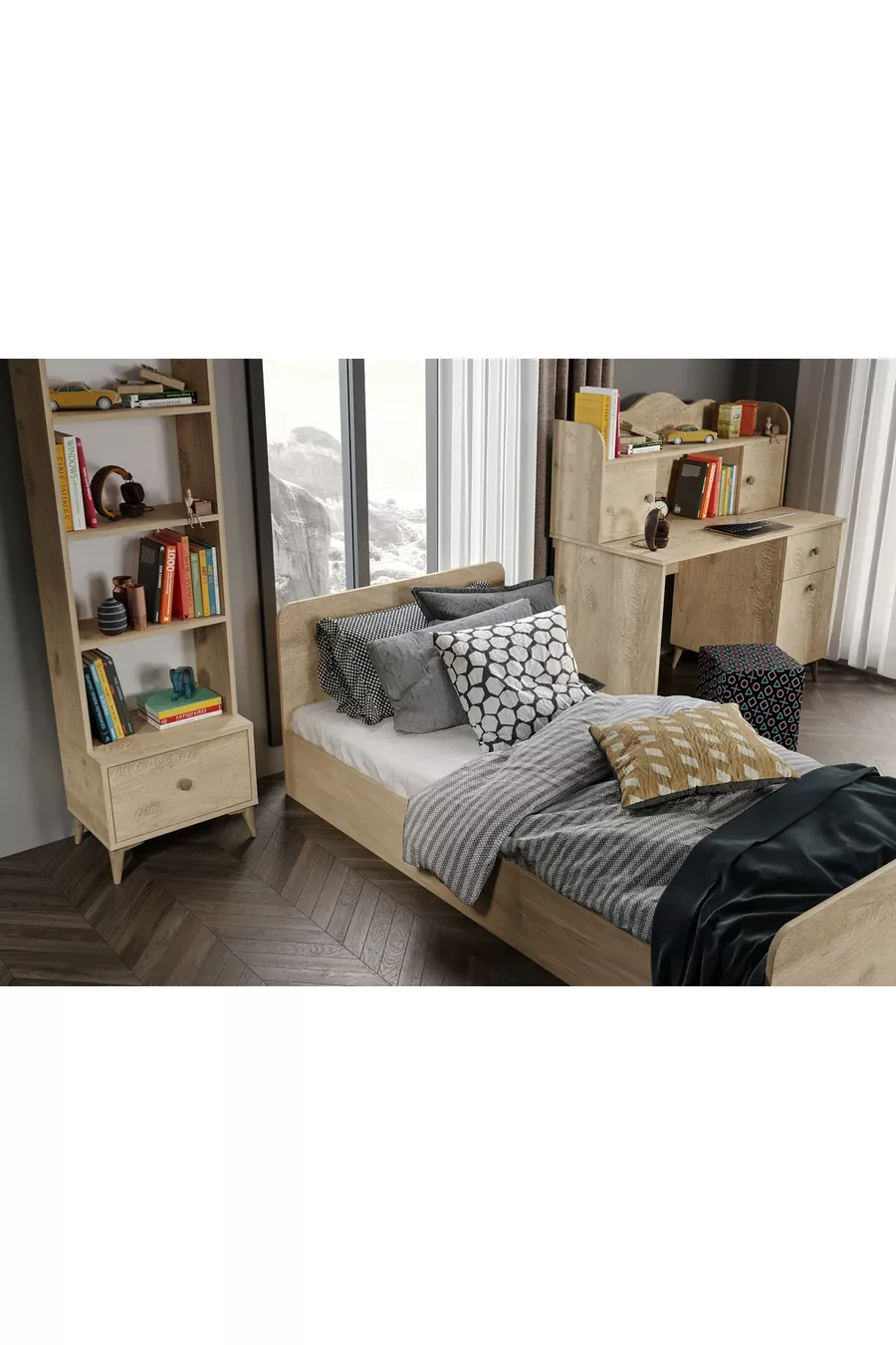 Modern Genç Odası Takımı Meşe - 4 Parçalı Ve Tamamı 1. Kalite Mdf