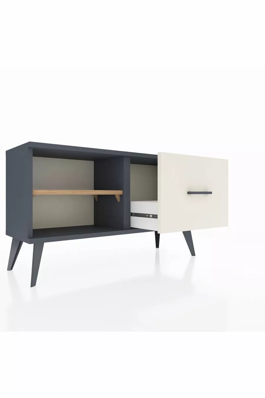 Arges Dresser Single Shelf Single Drawer Anthracite-Pine/Ayataş