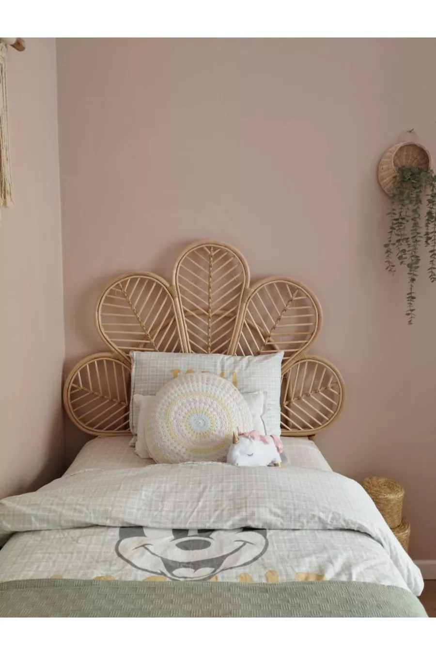Bambu Rattan Hasır Yatak Başlığı El Yapımı Tek Kişilik cm Naturel Renk