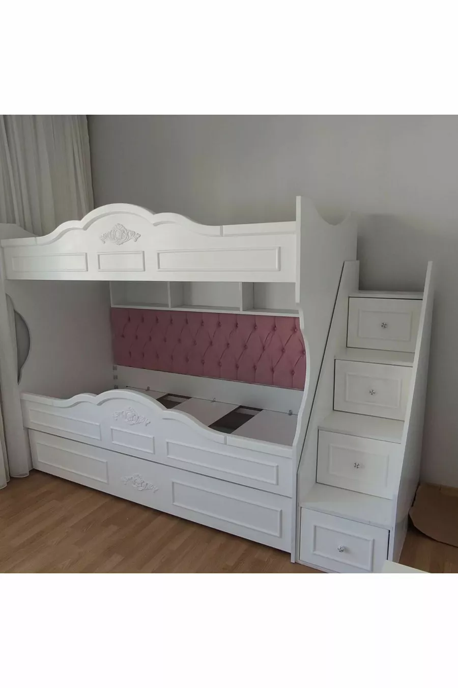 Lit superposé pour enfant en MDF (BLANC - MODÈLE À LATTES)