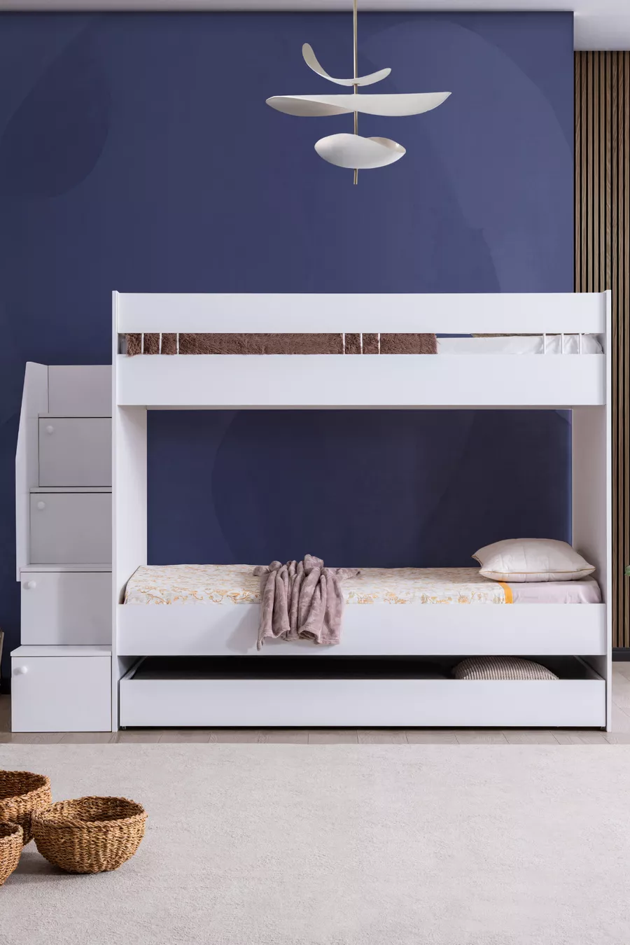 Bunk Bed, Martin Bunk Bed with Ladder - White 2 Comfort Mattresses
