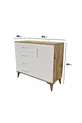 Commode moderne à 4 tiroirs et 1 porte avec volets, design moderne, porte en MDF, bois de noyer écru