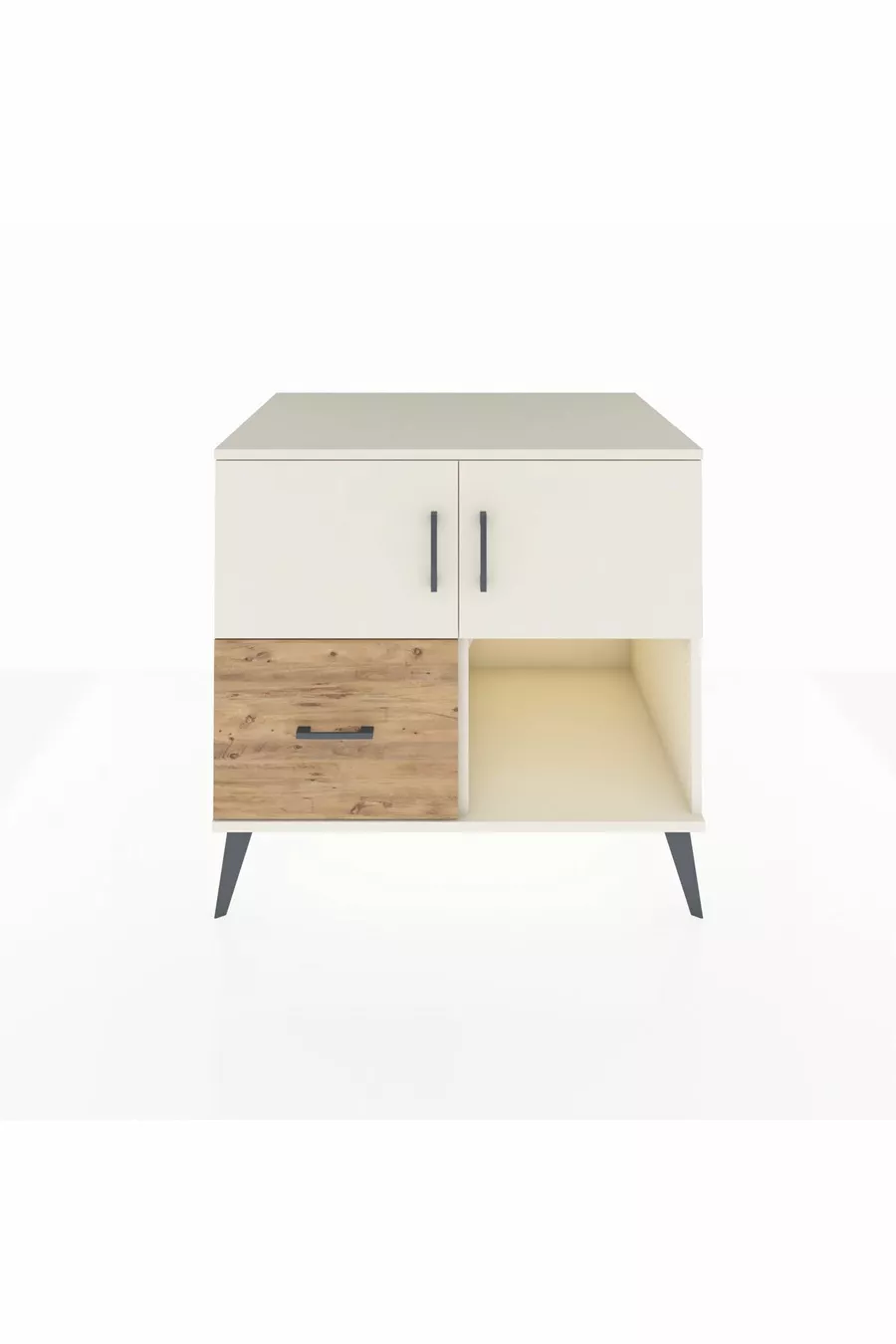 Commode Kronos à 2 étagères, 1 tiroir, 2 portes, Pierre de lune/Pierre de lune/Pin