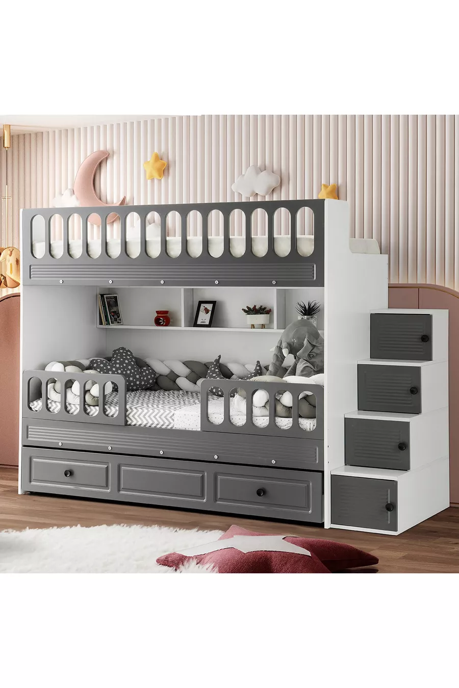 Rolluik Bunkbed met Zuigfunctie, Stalen Ondersteuning, Membrane Bekleding 100% MDF