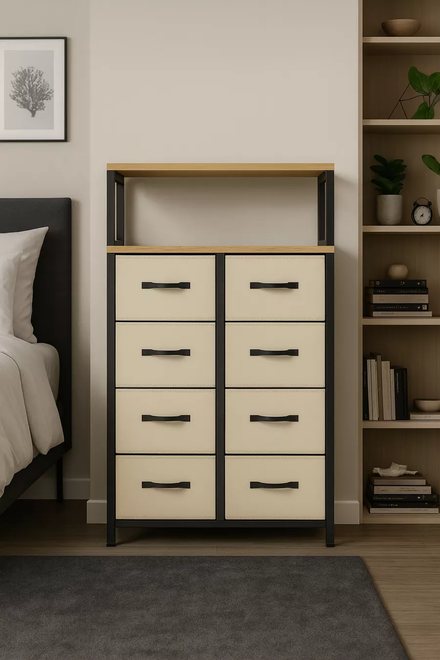 Commode à 2 étagères et 8 tiroirs pour chambre à coucher et chambre d'enfant, organiseur à tiroirs en cuir