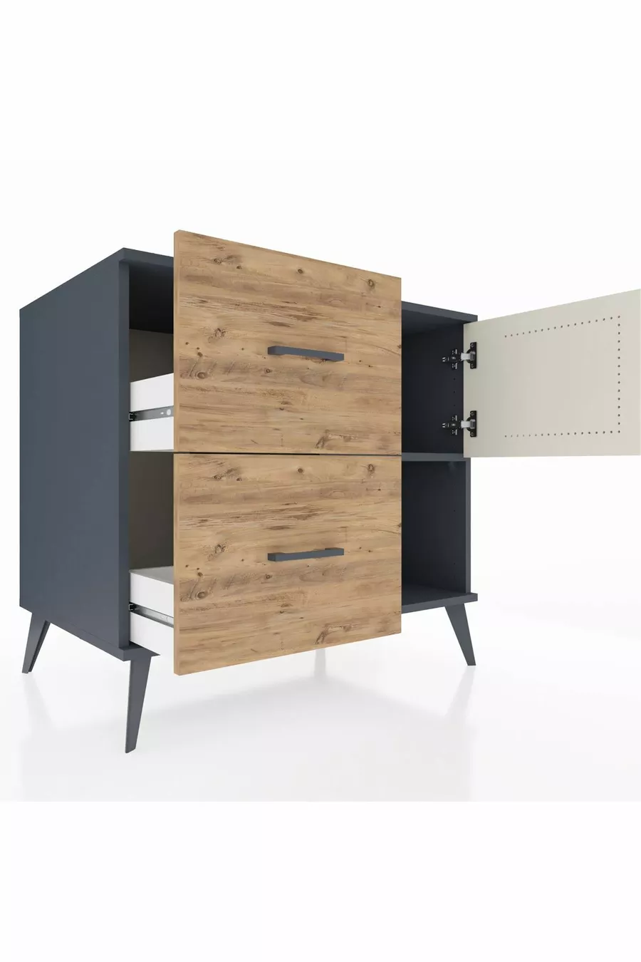 Commode Kronos à une étagère, 2 tiroirs et une porte, Anthracite-Pierre de lune/Pin
