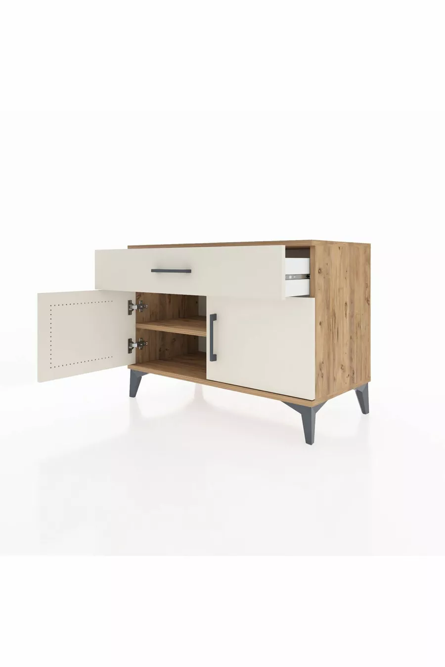 Commode Hyperion à une étagère, un tiroir et deux portes en pin-pierre d'agate