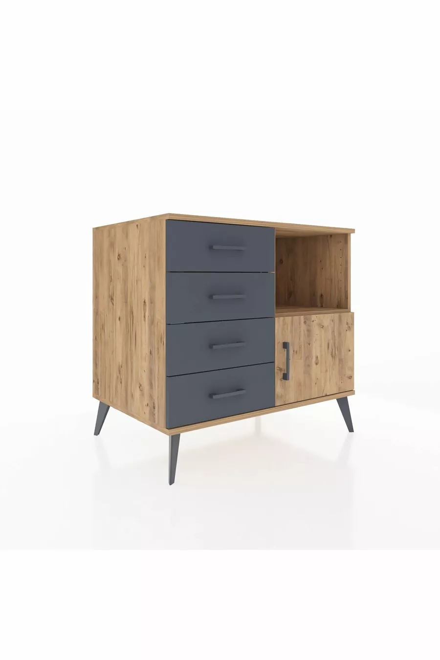 Kronos Dresser Single Shelf 4 Drawers Single Door Pine-Pine/Anthracite