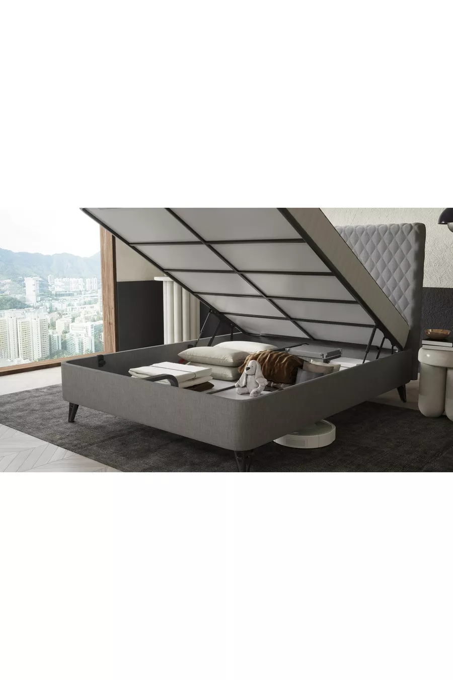 Ensemble de lit orthopédique de luxe avec sommier et tête de lit - Anthracite