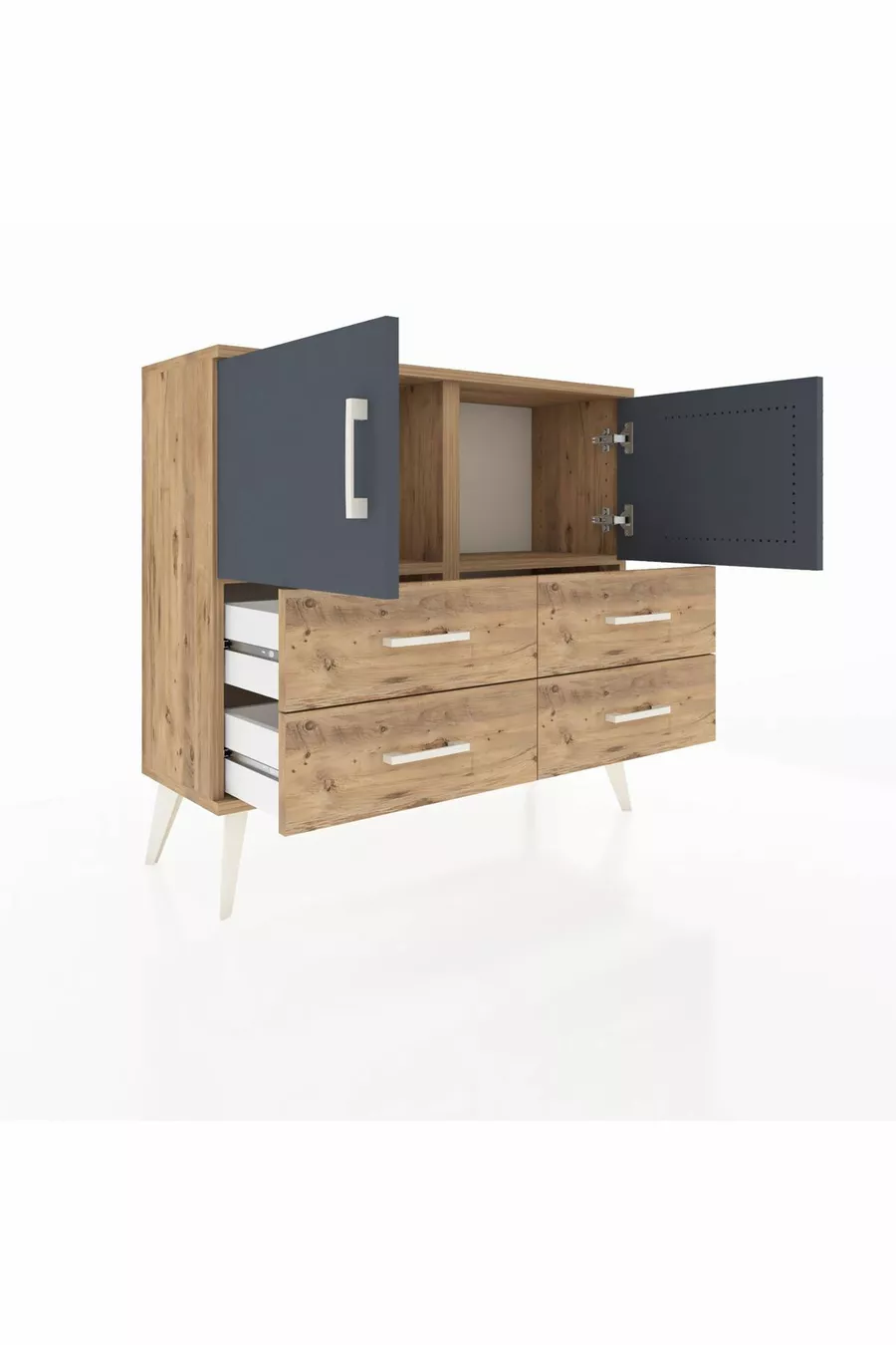 Arges Dresser with 2 Shelves, 4 Drawers, and 2 Doors Pine-Anthracite/Pine