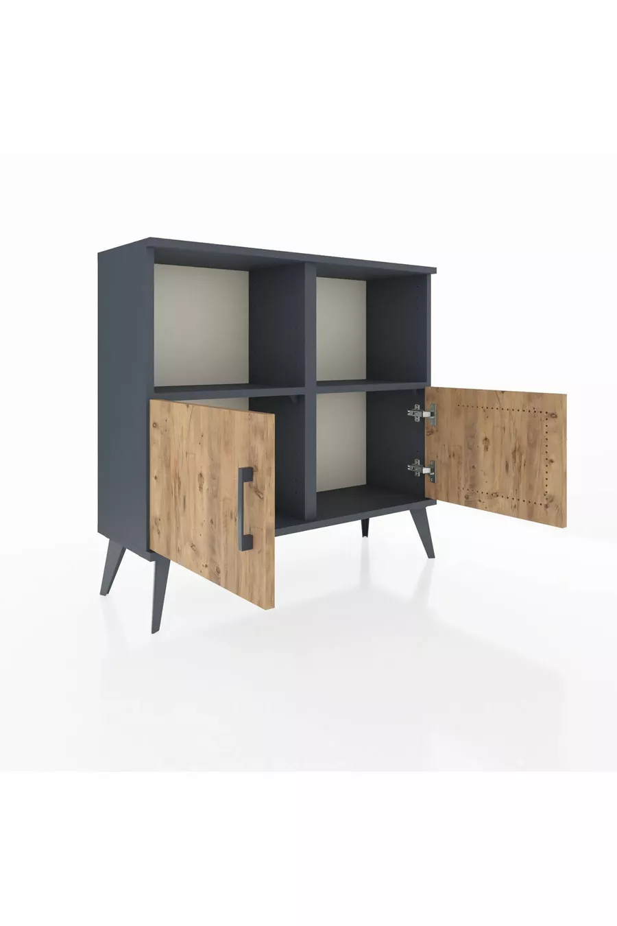 Commode Arges 2 étagères 2 portes Anthracite-Pin/Anthracite