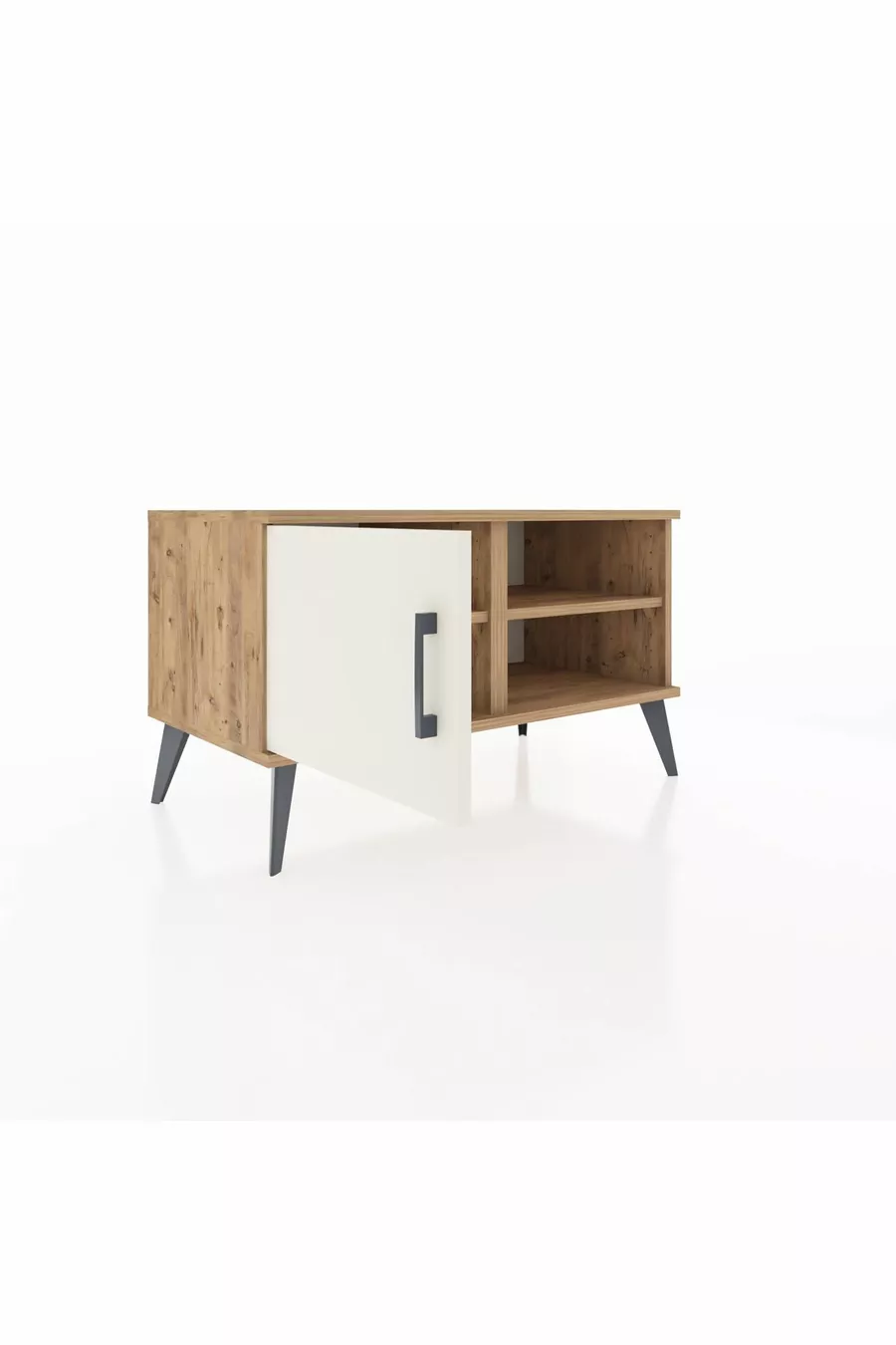 Commode Hyperion 2 étagères avec 1 porte Pin-Ambre/Pin