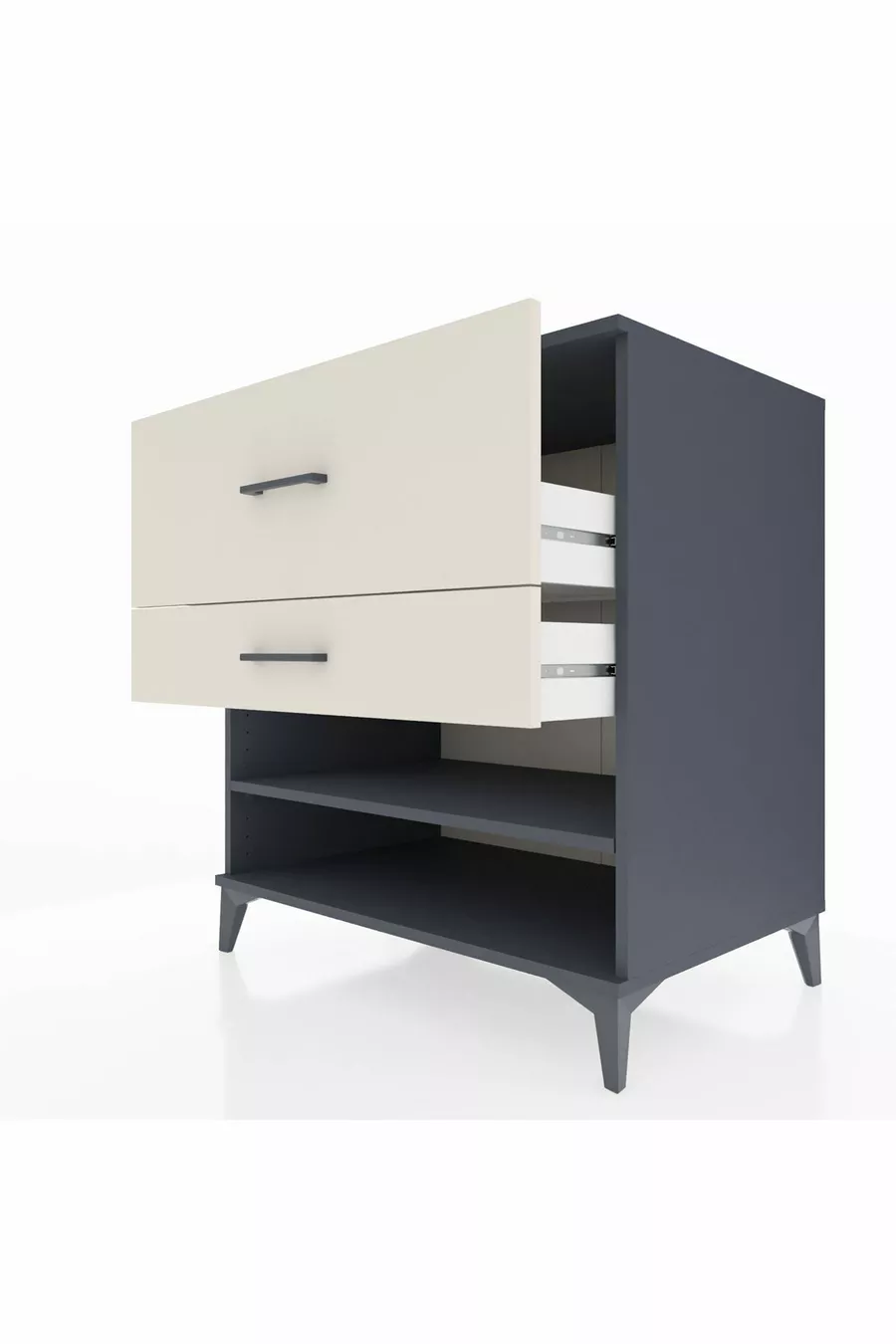 Commode Kronos à une étagère et 2 tiroirs Anthracite-Pierre de Lune