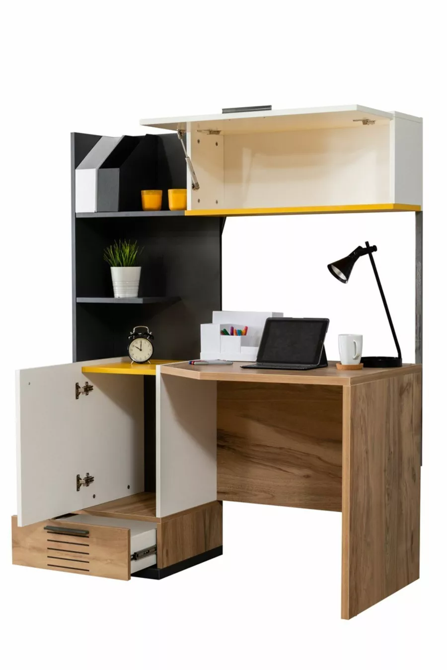 Chambre d'Adolescent Relax - Armoire 4 Portes, Lit, Table de Chevet, Commode, Bureau
