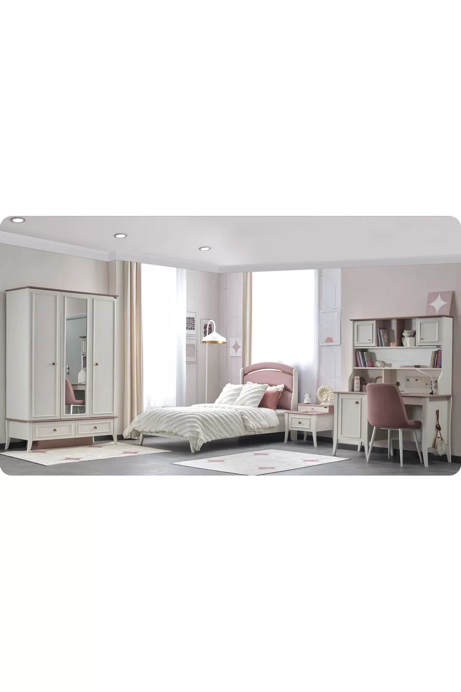 Chambre d'enfant Ruby 3 pièces (Armoire 3 portes, Lit, Bureau)