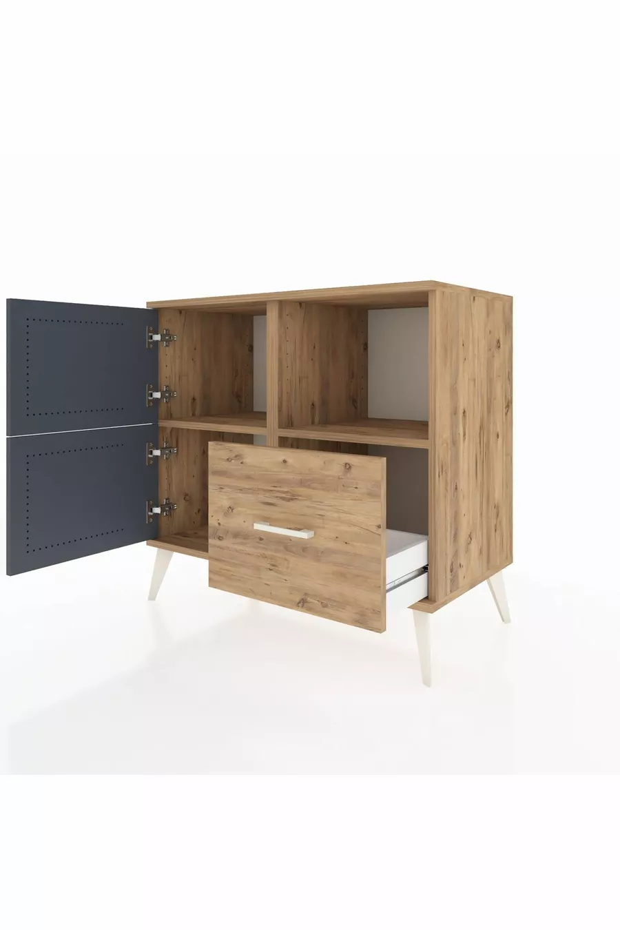 Hyperion Dresser with 2 Shelves, 1 Drawer, and 2 Doors, Pine-Anthracite/Pine