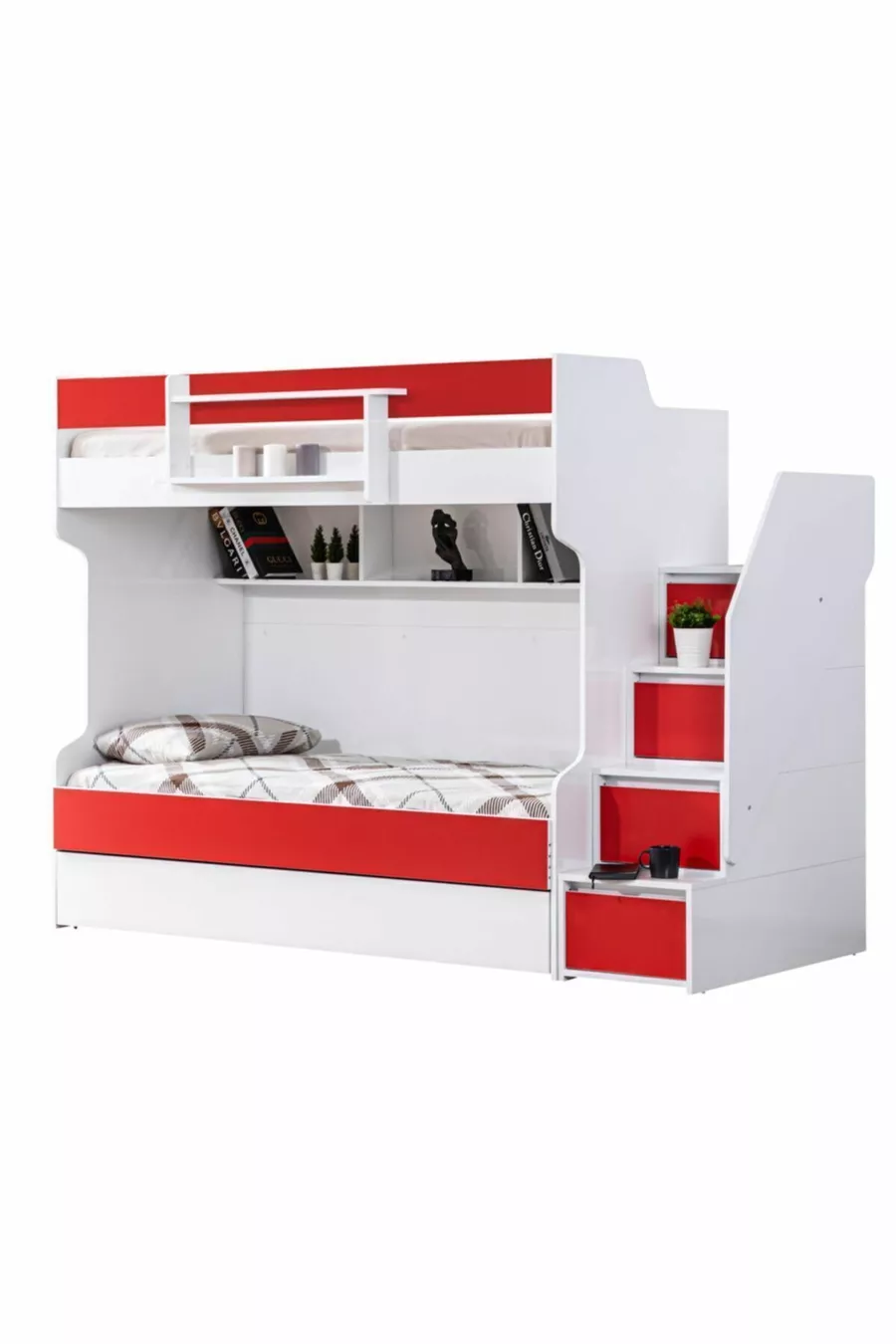 Lits superposés, Lit superposé Courageux avec petit lit - Rouge 2 matelas confort