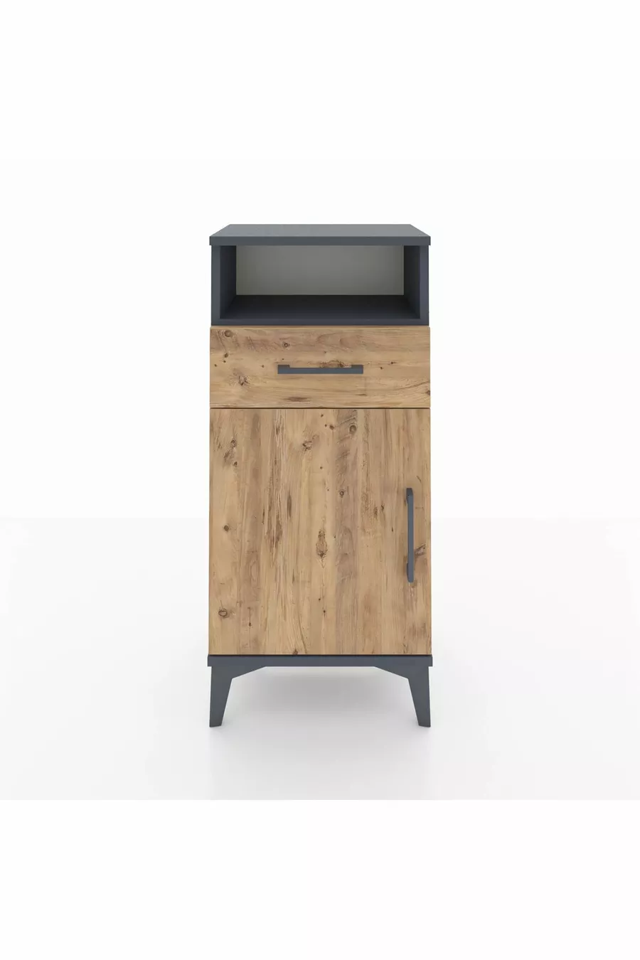 Table de chevet Arges avec 2 étagères, 1 tiroir et 1 porte, anthracite-pin