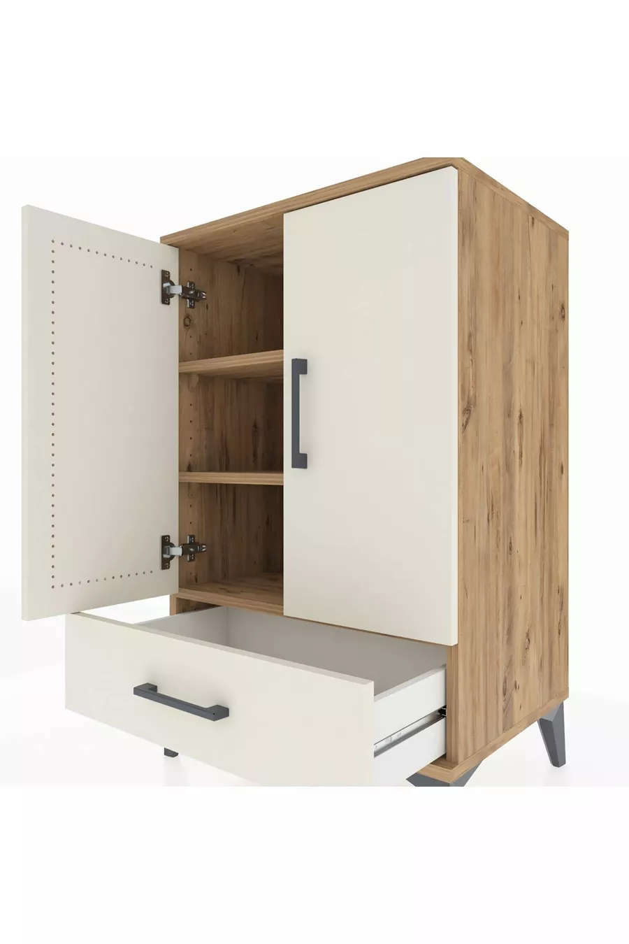 Hyperion Nightstand with 3 Shelves, 1 Drawer, 2 Doors, Pine-Agate