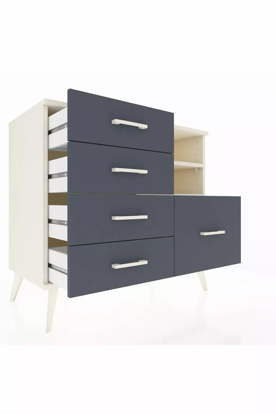 Commode Hyperion 2 étagères 5 tiroirs Pierre de lune/Pierre de lune/Anthracite