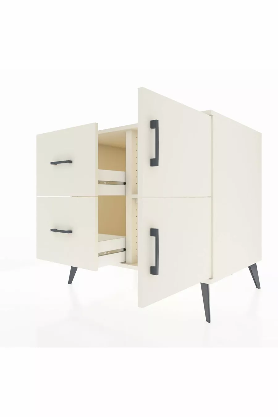 Commode Kronos avec une étagère, 2 tiroirs et 2 portes, Pierre de lune-Pierres de lune