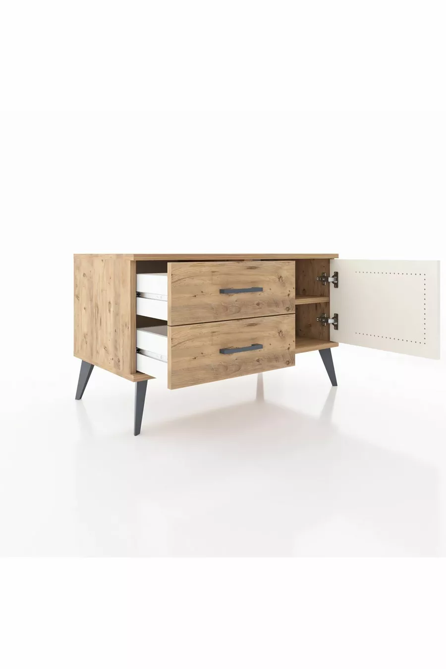 Commode Hyperion avec une étagère, 2 tiroirs et une porte, pin-pierre d'onyx/pin