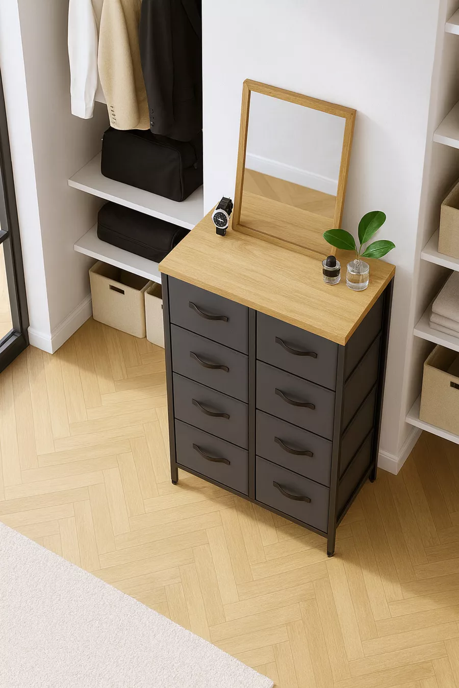 Commode à 8 tiroirs Organisateur de chambre à coucher Tiroirs en cuir Organisateur de chambre d'enfant