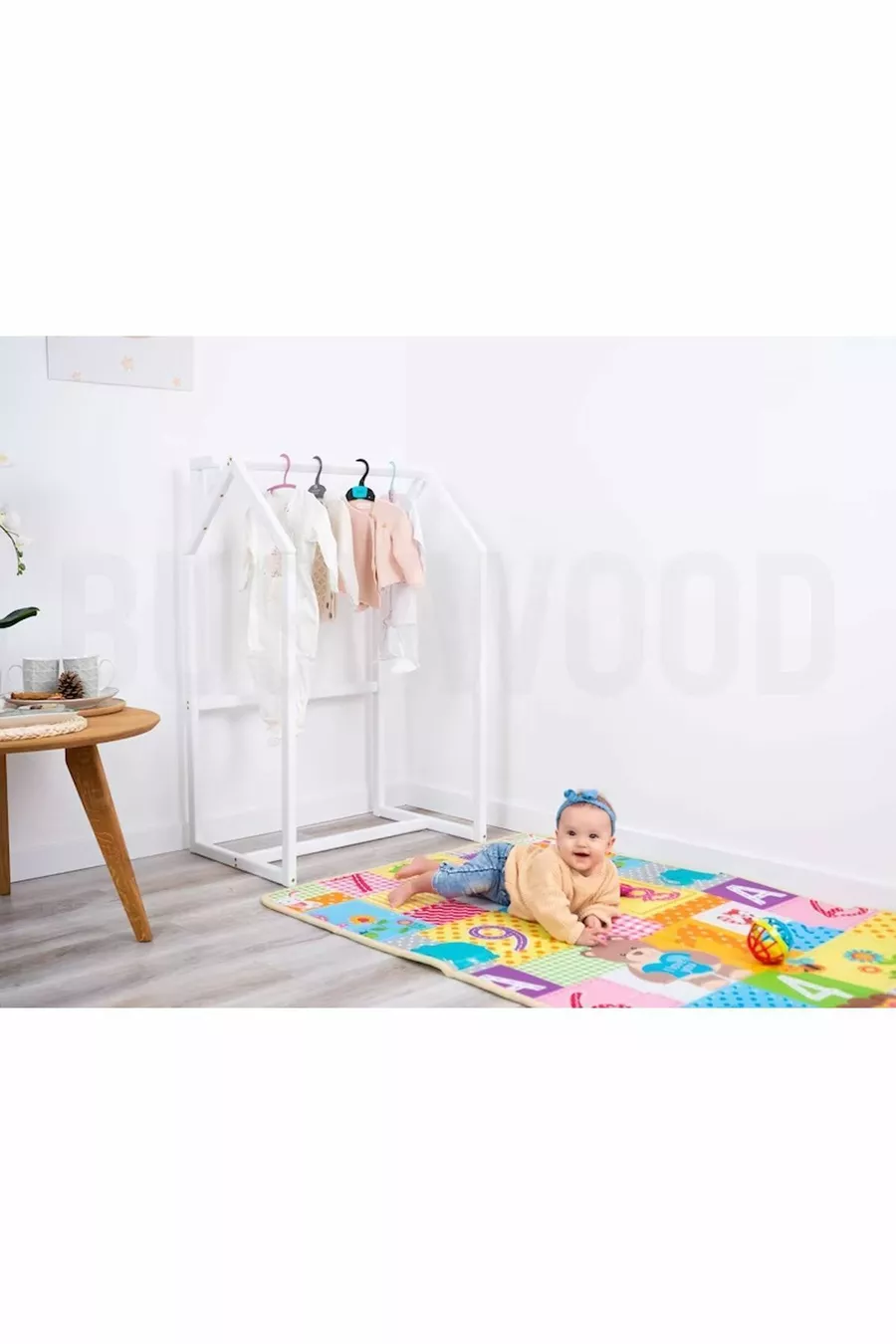 Montessori Ahşap Çocuk Odası Tekerlekli Askılık - Montessori Askılık - Montessori Mobilya