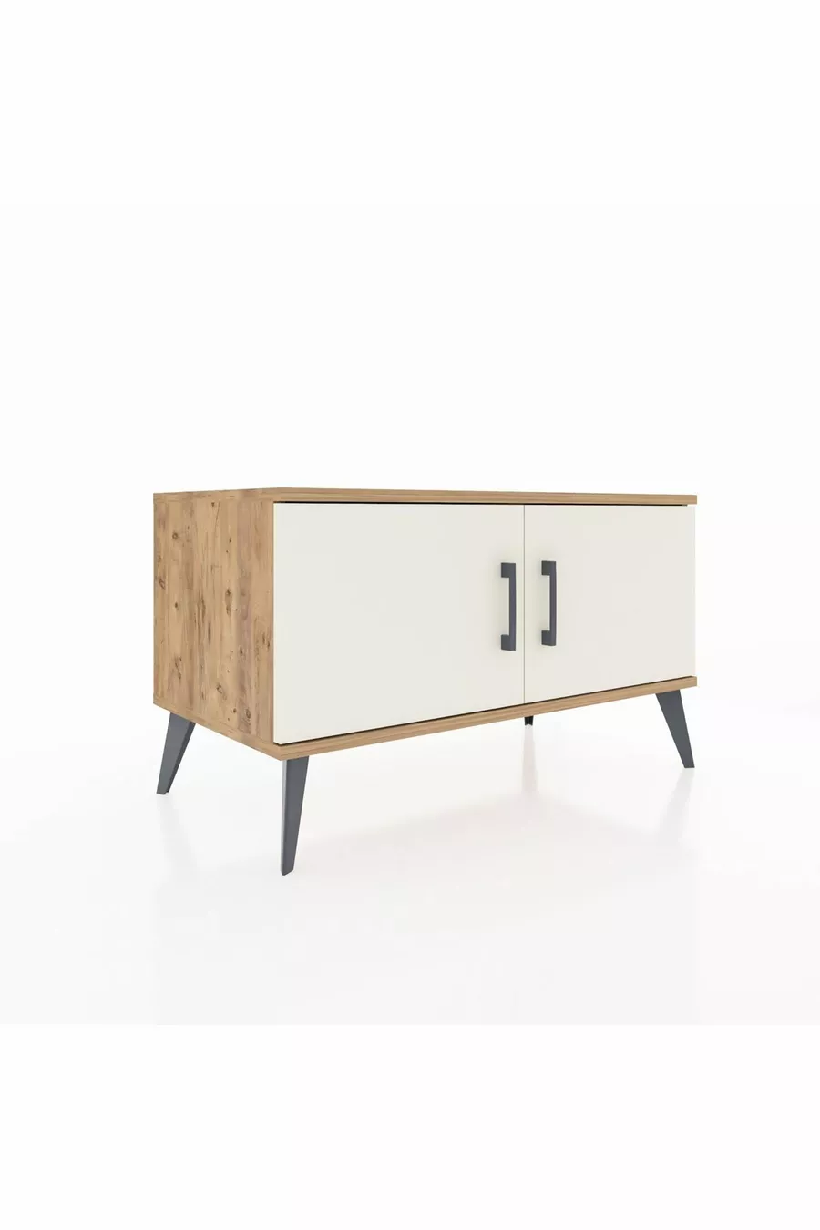Commode Hyperion 2 étagères 2 portes Pin-Sable/Anthracite