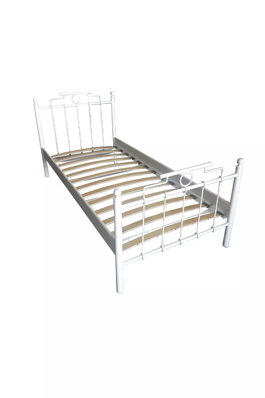 Letto singolo in ferro battuto Hatkus - bianco (con doghe in legno)